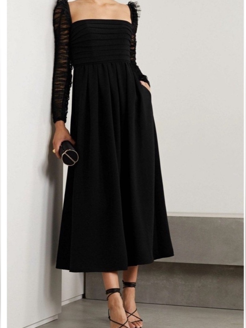 Self Portrait Mesh Sleeve Black Dress